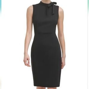 Calvin Klein Women's Sleeveless Seamed Sheath with Tie Neck